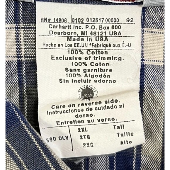 Vintage Carhartt Shirt Mens 2XL Tall Green Plaid Button Down Long Sleeve USA S90 - Picture 5 of 7